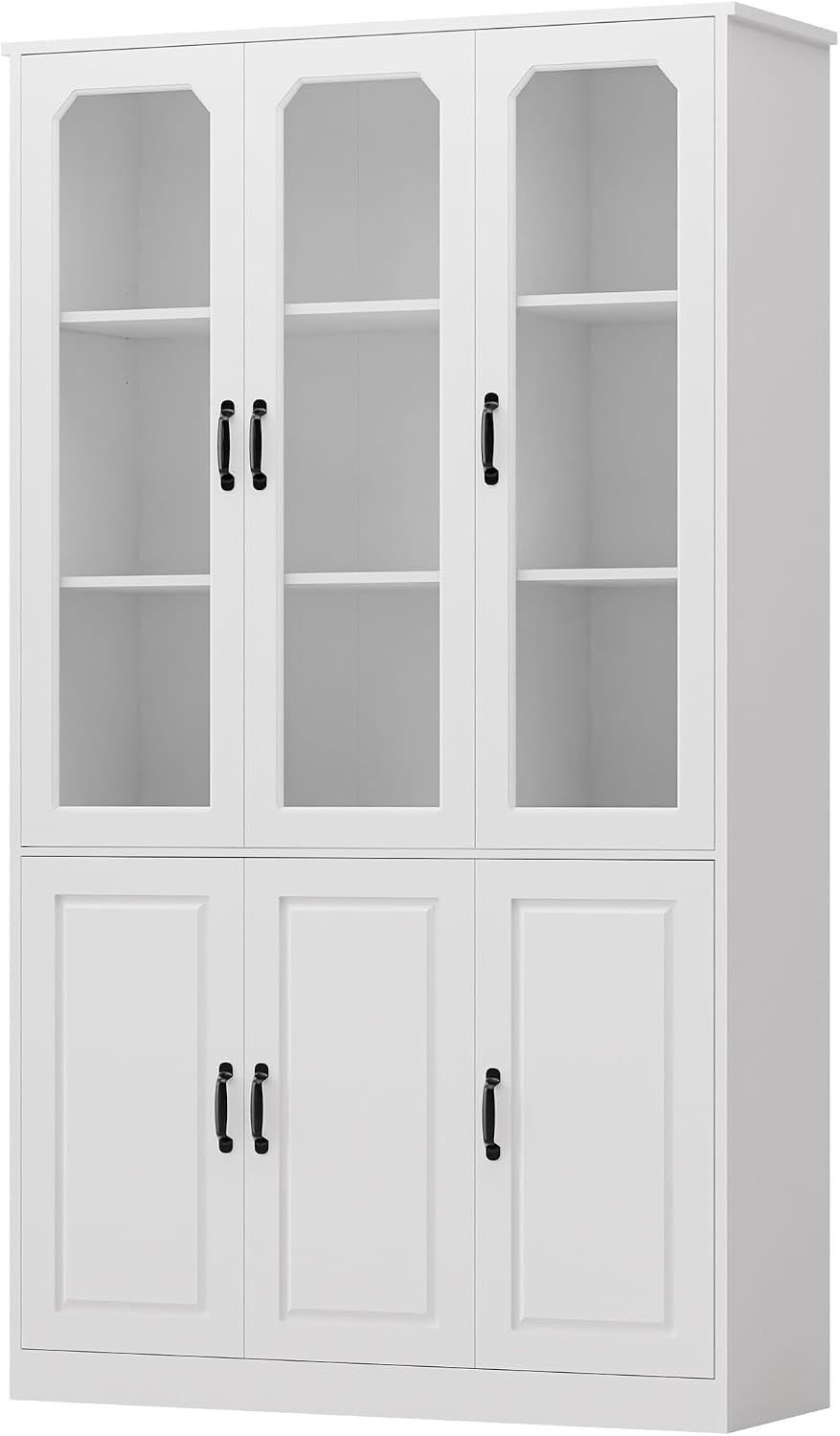 MU 78.7' Tall Kitchen Pantry with 3 Glass Doors, Freestanding China Cabinet with Adjustable Shelves, Large Kitchen Pantry Storage Cabinet Cupboard for Dining Room, Living Room, White (X-Large, 46' W)