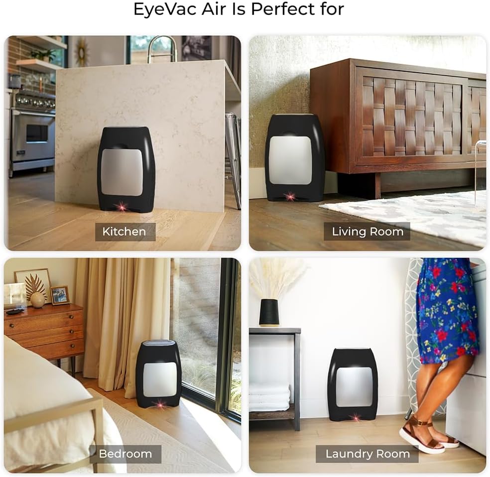 EyeVac Air 2-in-1 HEPA Air Purifier & Touchless Vacuum Automatic Dustpan - Ultra Fast & Powerful - Covers 600 Sq ft - Corded Canister Vacuum, Bagless, Automatic Sensors, 1000 Watt (Black/Black)