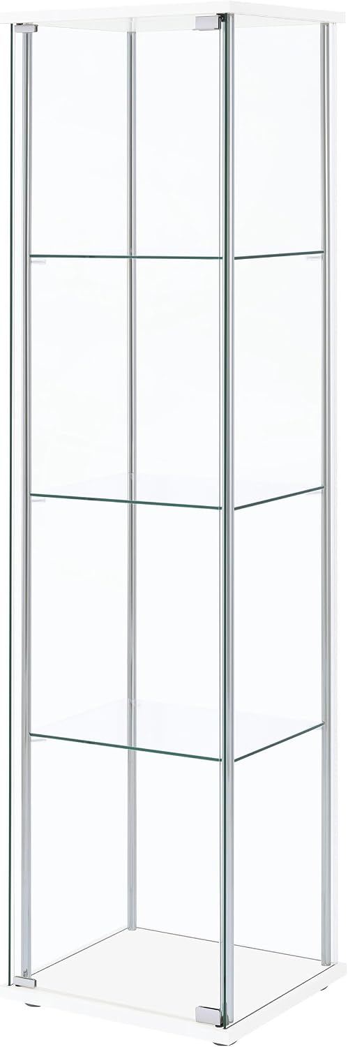 Coaster Home Furnishings - Bellatrix - Glass - 3-Shelf Curio Cabinet with Metal Frame, One Door, and Black Hardware - Living Room - 64-Inch - White - 951072