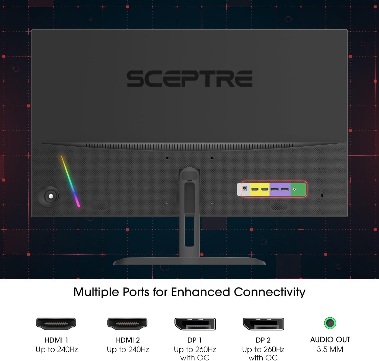 Sceptre Curved 32-Inch Gaming Monitor, 1920 × 1080, Up to 240+Hz, 1ms, 110% sRGB, AMD FreeSync Premium, Built-in Speakers, HDMI DisplayPort, Machine Black (C325B-FWD240 Series)