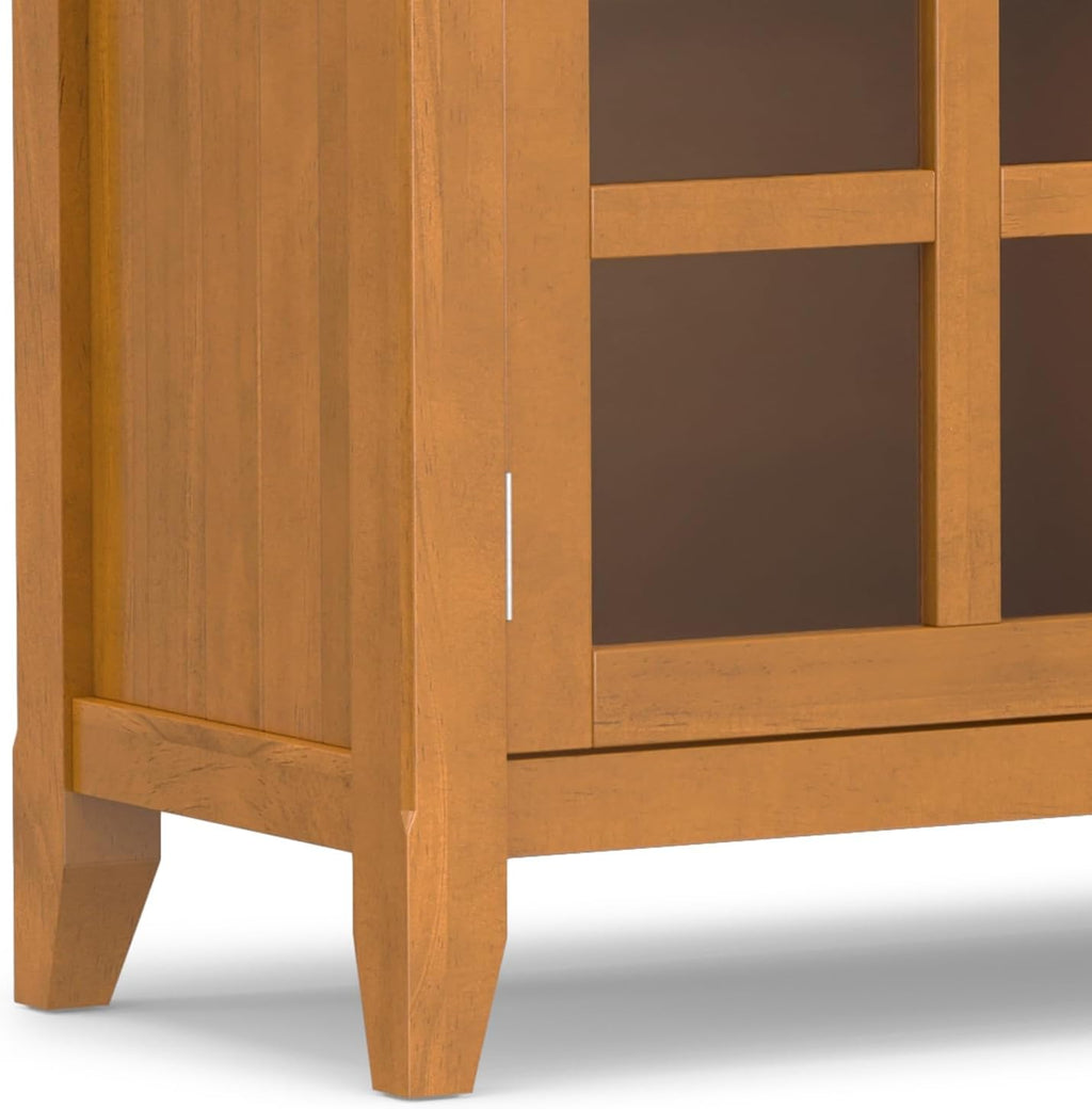 SIMPLIHOME Acadian Storage Cabinet - 62 inch Wide Solid Wood 3-Shelf Sideboard in Light Golden Brown, Transitional Buffet for Living Room, Entryway, or Dining Room with Adjustable Shelves