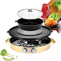 Portable Electric Grill,2-in-1 Electric Smokeless Grill Hotpot,Extra Large Surface Nonstick Pan,Adjustable Temperature Range 0°-1200°C,Indoor and Outdoor Use Useful (Gold B)