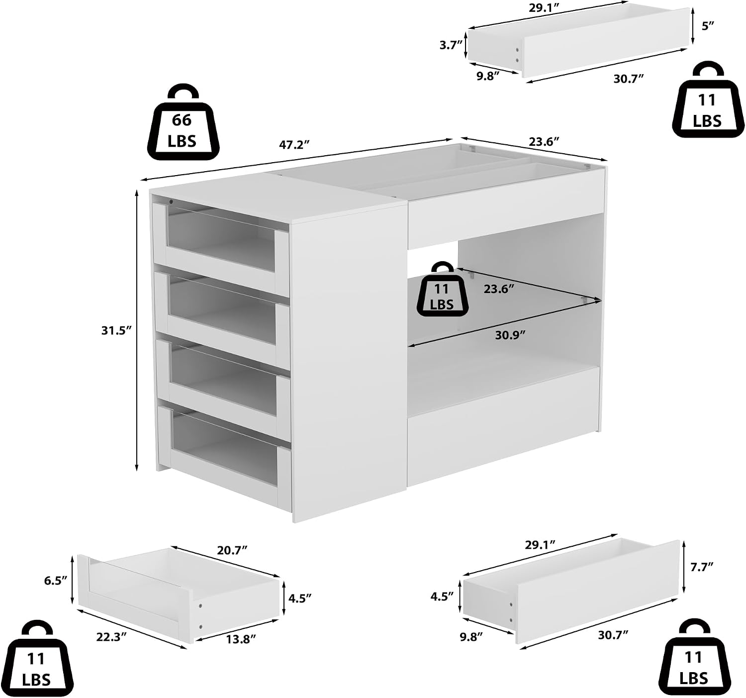 Glass Display Cabinet Closet Island, Glass Top Storage Cabinet for Retail, Collectibles Showcase with 8 Drawers, Walk in Display Island for Retail Shop, Cloakroom, White