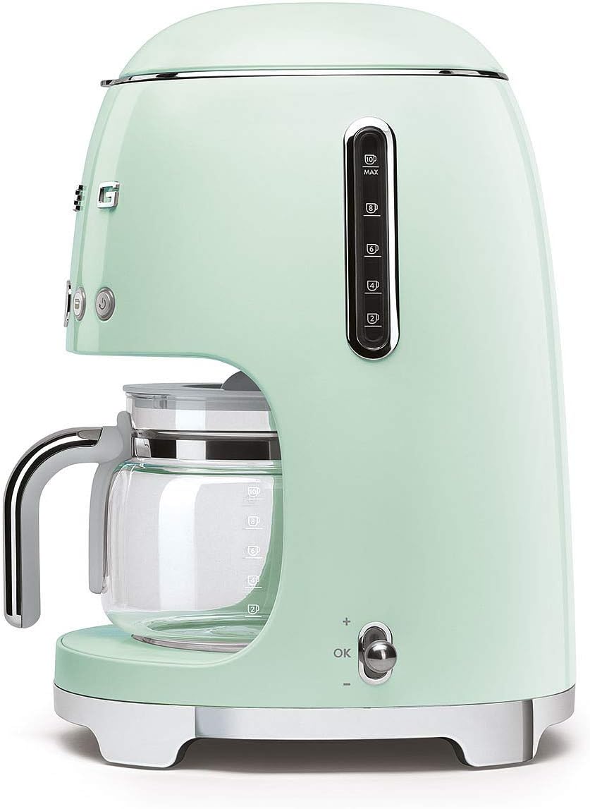Smeg DCF02PGUK Drip Coffee Machine, Auto-Start Mode, Reuseable Filter, Digital Display, Anti-Drip System, Aroma Intensity Option, 1.4 Litre Tank, Pastel Green