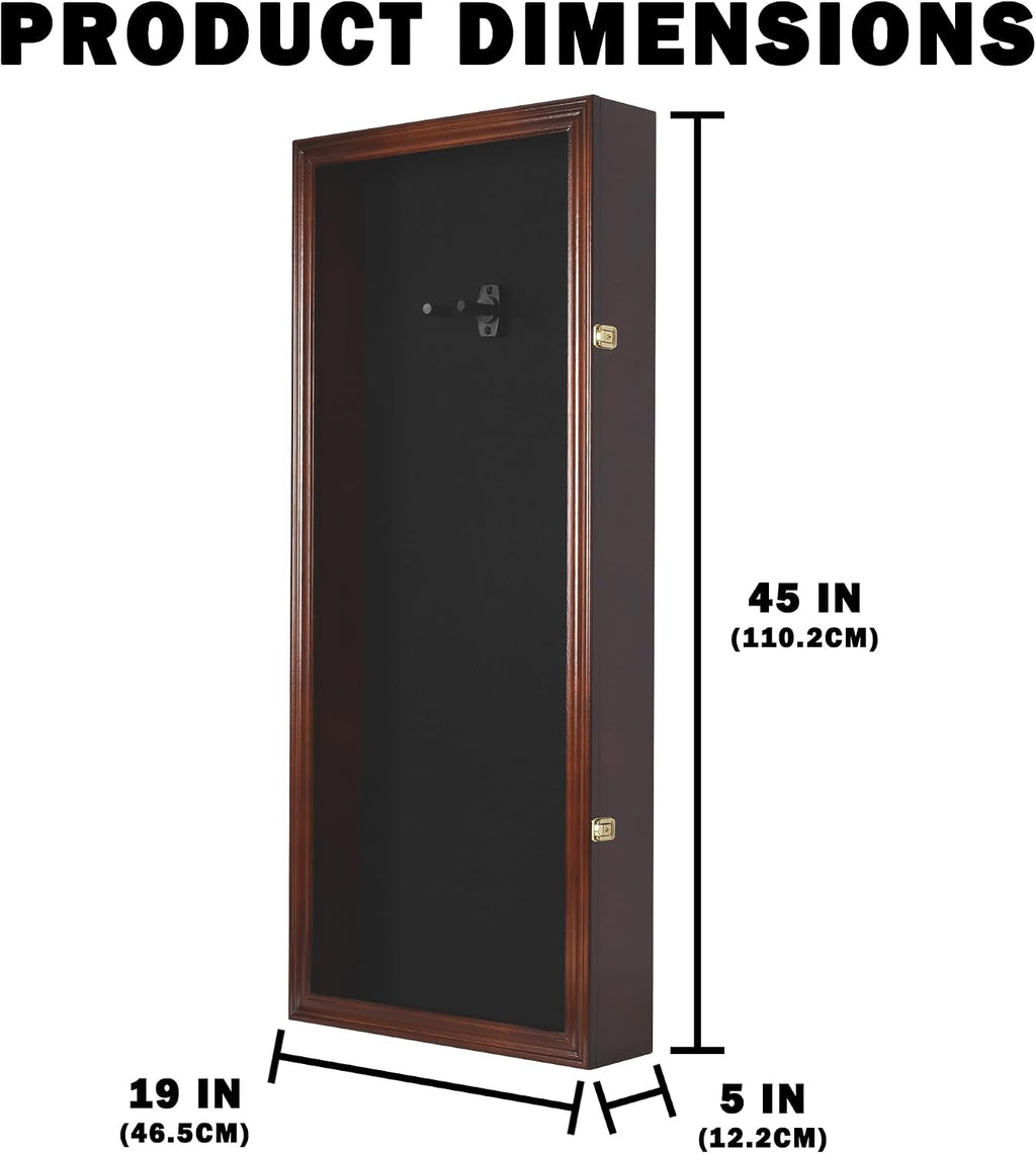 DisplayGifts 42' Electric Guitar Display Case Cabinet Shadow Box with Guitar Hanger Stand, Lockable UV Protection Black Felt Interior with Mahogany Finish Frame