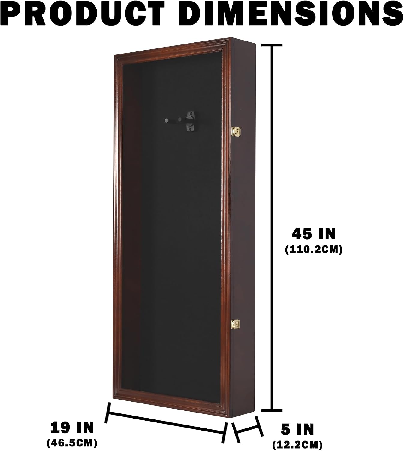 DisplayGifts 42' Electric Guitar Display Case Cabinet Shadow Box with Guitar Hanger Stand, Lockable UV Protection Black Felt Interior with Mahogany Finish Frame