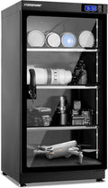 FORSPARK 100L Large Camera Dehumidifier Dry Cabinet, Quiet Humidity Control Storage with Lock & 3 Adjustable Shelves for DSLR, Lenses, Drones, Electronics - 8W Energy Efficient, Black