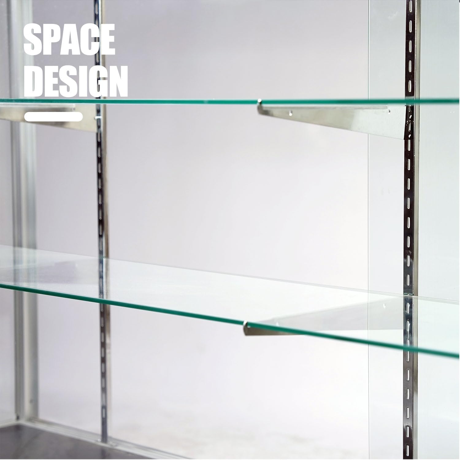 48'D * 20'W * 38'H - Retail Full Vision Showcase - Glass Display Cabinet with Black Aluminum Frame and led Lights
