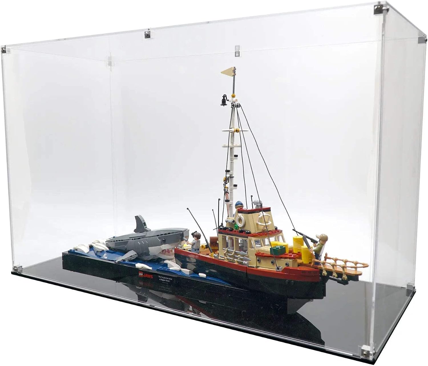 Display Case Compatible with Lego 21350 - Jaws - Acrylic Dustproof Showcase with Pre-Printed Background - Set Not Included