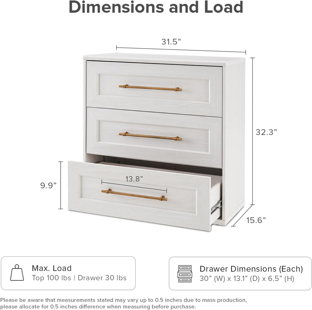 mopio Blake 3 Drawer Dresser for Bedroom, Chest of Drawers, Wood Dresser Organizer, Modern Farmhouse, Tall Night Stand, Enhanced Safety, Sturdy Compliant (White Oak, Single)