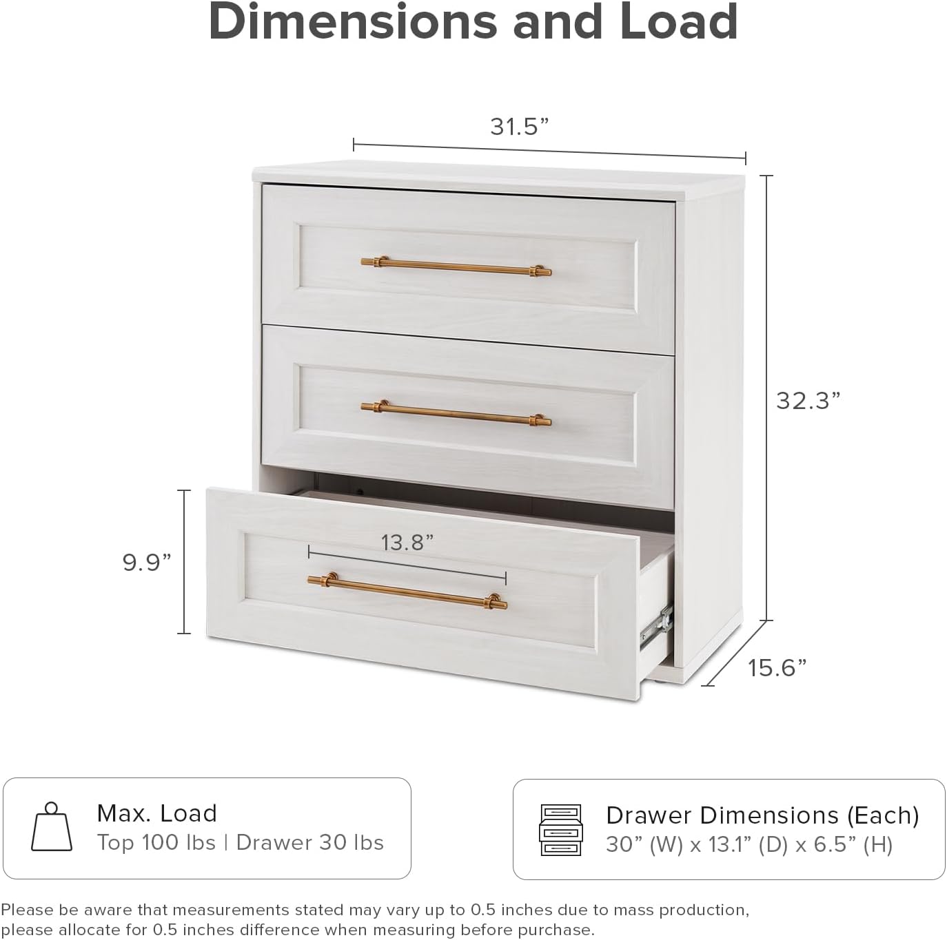 mopio Blake 3 Drawer Dresser for Bedroom, Chest of Drawers, Wood Dresser Organizer, Modern Farmhouse, Tall Night Stand, Enhanced Safety, Sturdy Compliant (White Oak, Single)