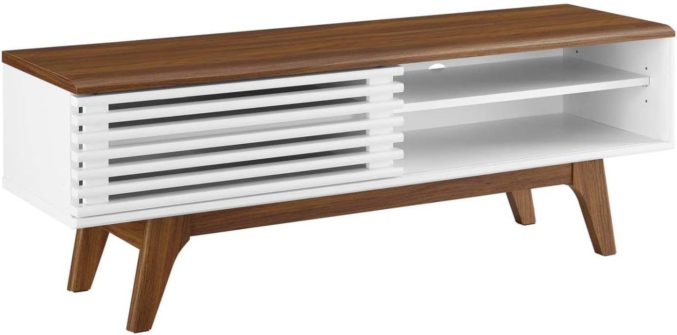 Modway Render Mid-Century Modern Low Profile 48 Inch TV Stand in Walnut White, 48'