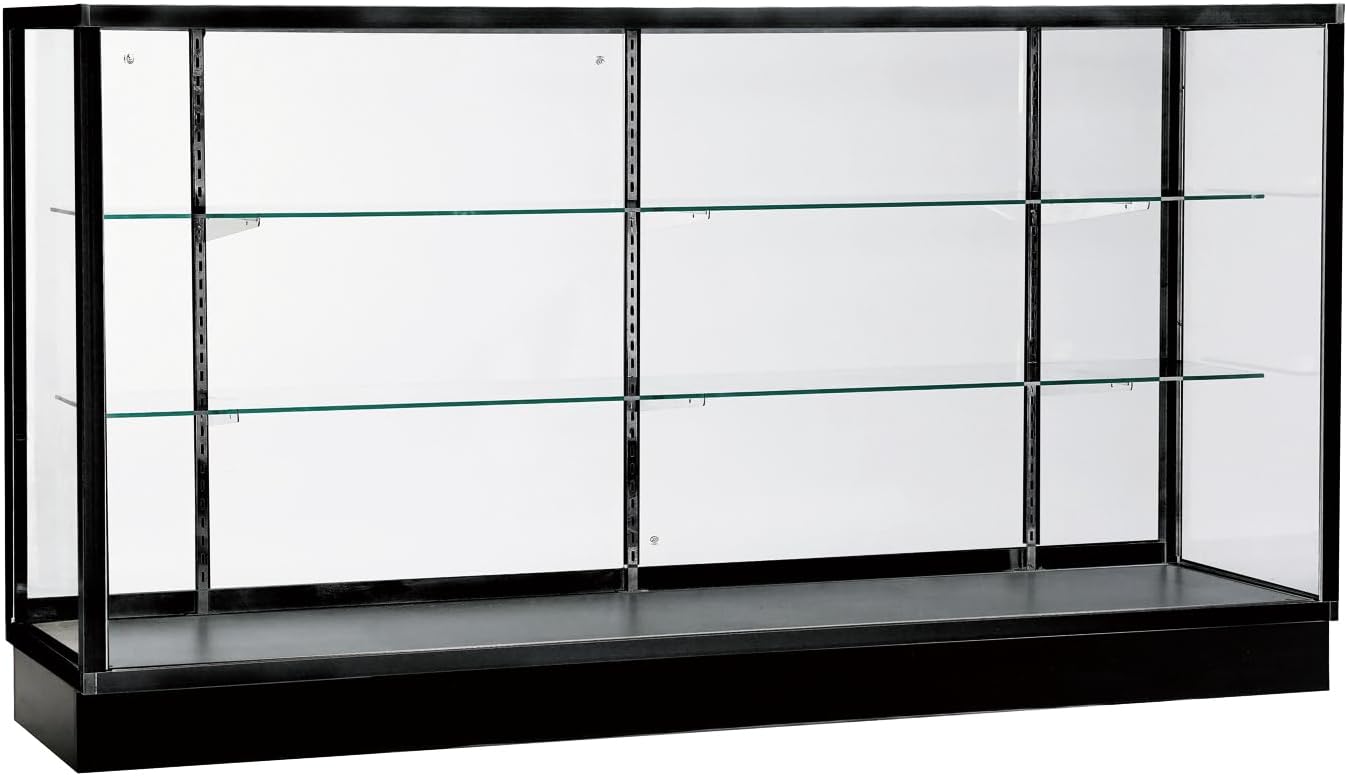 70'D * 20'W * 38'H - Retail Full Vision Showcase - Glass Display Cabinet with Black Aluminum Frame and led Lights