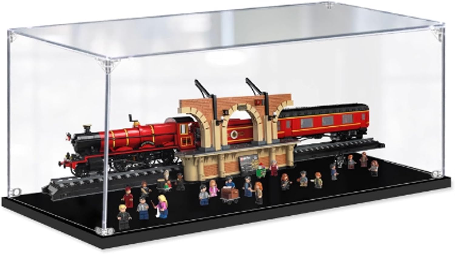 Dustproof Clear Acrylic Display Case,Designed for Lego 76405 Hogwarts Express Train Model Collection Protection Acrylic Dustproof Display Box (Model Kit Not Included) (Black Base 2mm)