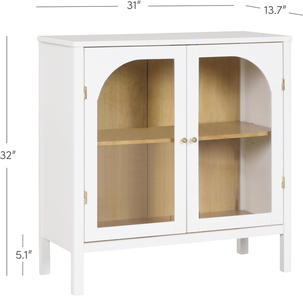Nathan James Mason Storage Accent Cabinet Sideboard Buffet, Credenza with Glass Doors and Adjustable Shelf for Dining Room, Entryway and Living Room, Clear Glass/White/Light Oak
