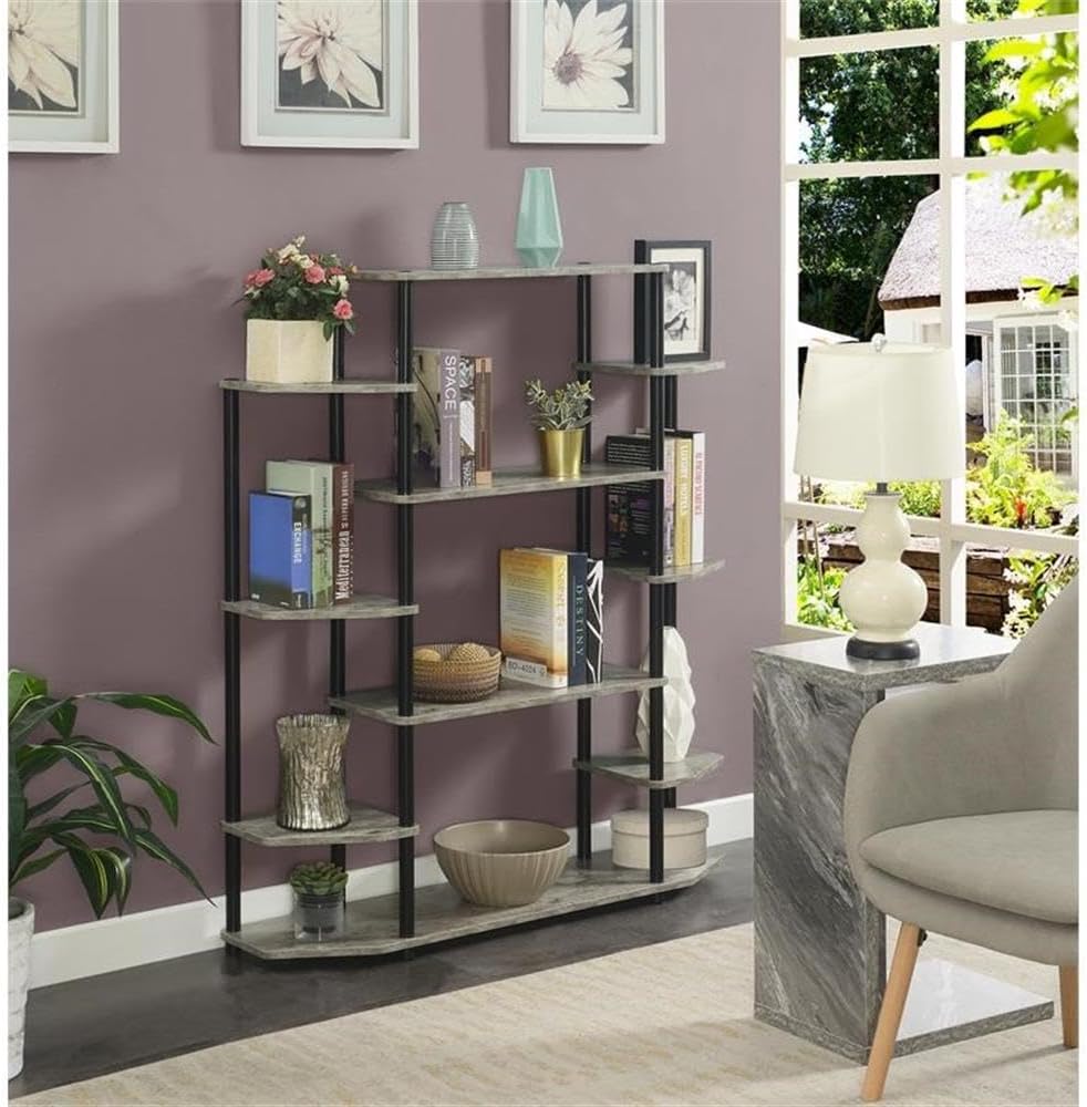 Convenience Concepts Designs2Go No Tools Wall Unit Bookshelf 47.25' - Contemporary Storage Shelves for Display, 10 Spacious Shelves for Modern Living Room, Office, Den, Faux Birch/Black