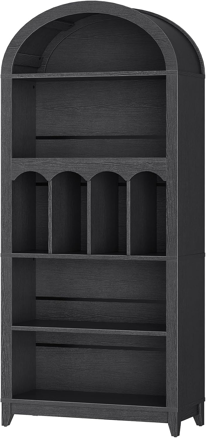 HOOBRO Arched Bookshelf, 70.9' Tall Arch Bookcase with Storage, 5-Tier Farmhouse Book Shelf, Modern Arched Cabinet, Wooden Bookshelf with Open Display Shelves for Living Room, Office, Black BK53SJ01