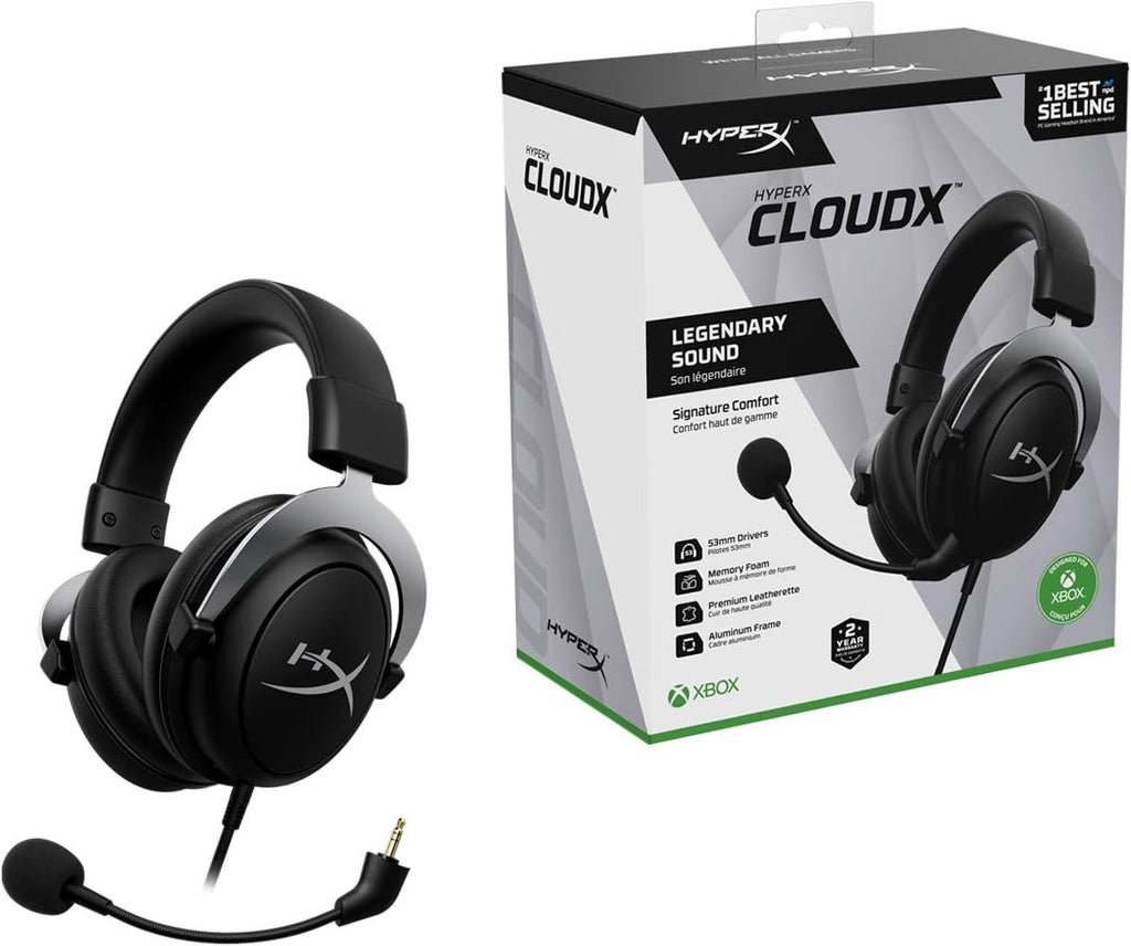 HyperX CloudX,Official Xbox Licensed Gaming Headset,Compatible with Xbox One and Series X|S,Memory Foam Ear Cushions,Detachable Noise-Cancelling Mic,in-line Audio Controls,Black/Silver,(Pack of 10)