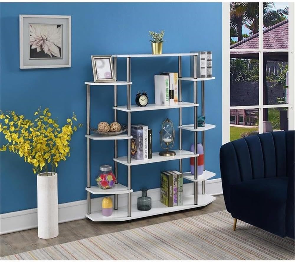 Convenience Concepts Designs2Go No Tools Wall Unit Bookshelf 47.25' - Contemporary Storage Shelves for Display, 10 Spacious Shelves for Modern Living Room, Office, Den, White