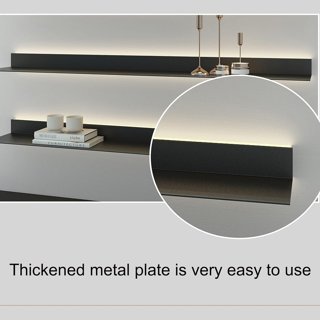 EMYJAY Light-Emitting Shelves，Wall Mounted Light-Emitting Shelves Floating Display Shelf Can Light Up The Room Various Decorations and Photo Frames (Color : Black, Size : 150x20x6cm)