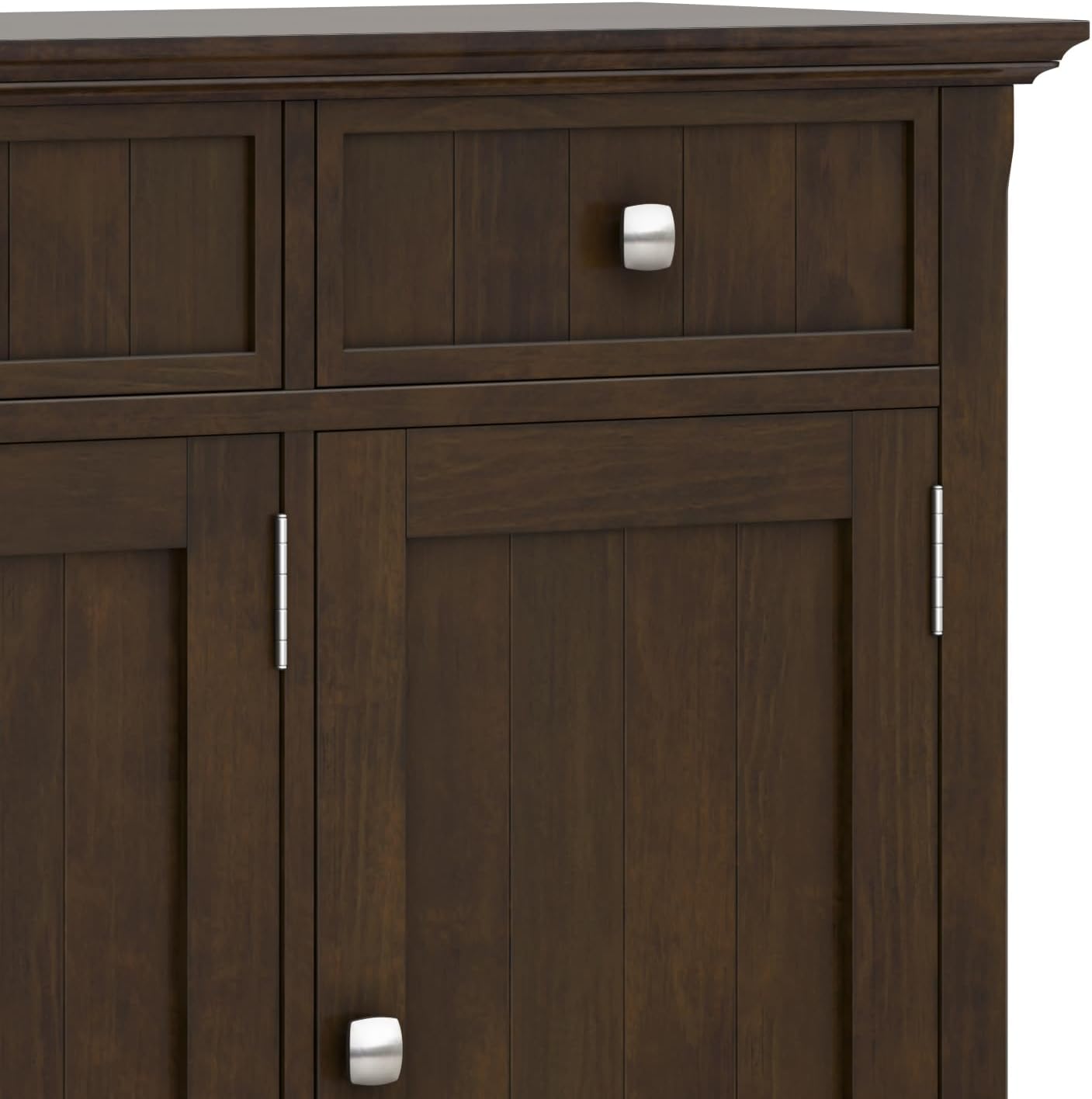 SIMPLIHOME Acadian Storage Cabinet - 51 inch Wide Solid Wood Entryway Storage Cabinet in Brunette Brown, Transitional Cabinet for Hallway or Living Room with 3 Drawers and Adjustable Shelves