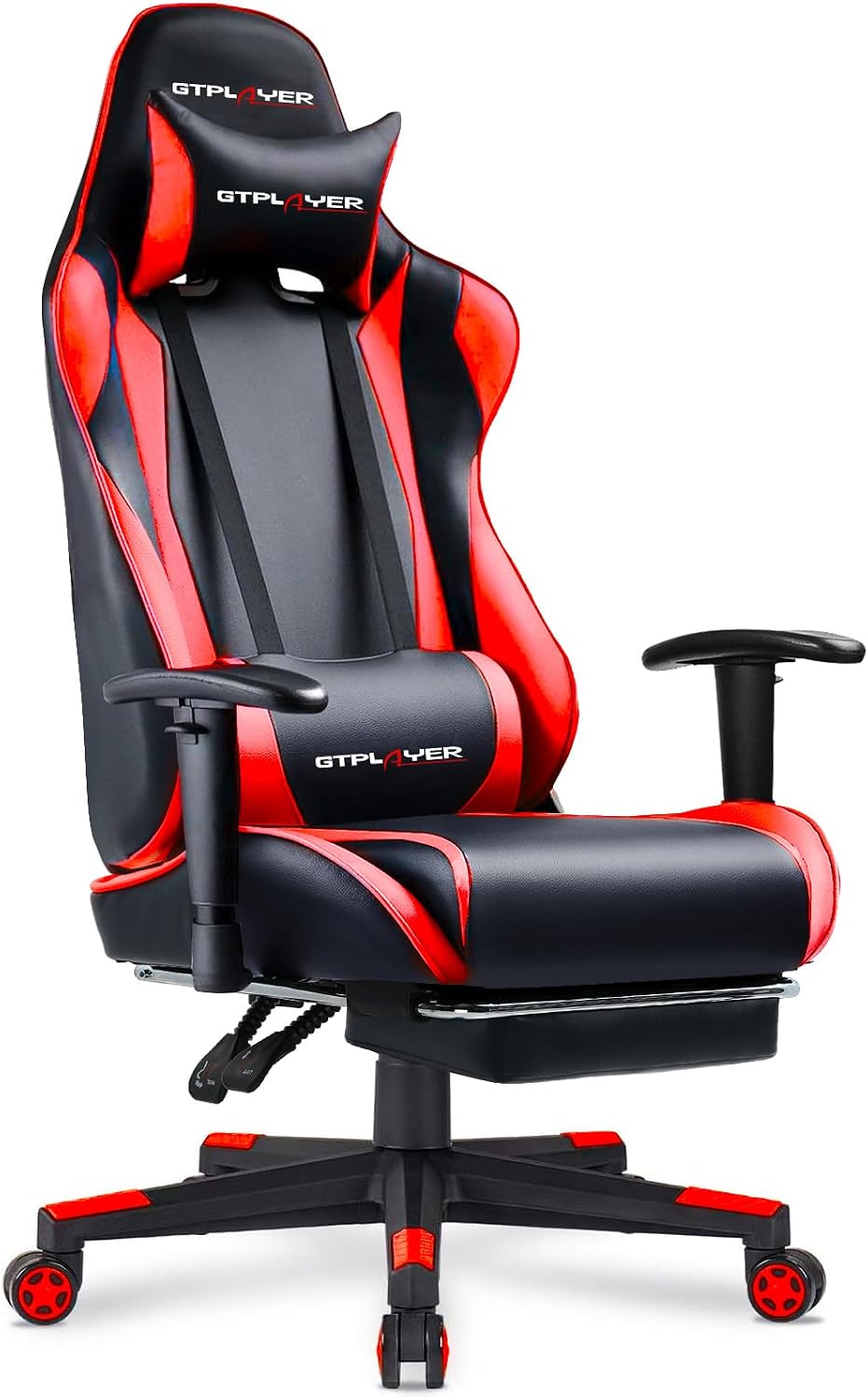 GTPLAYER Gaming Chair with Footrest, Ergonomic Computer Game Desk Chair, Reclining Gamer Chair Seat Height Adjustment, Swivel Rocker with Headrest and Lumbar (Brickred)