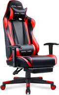 GTPLAYER Gaming Chair with Footrest, Ergonomic Computer Game Desk Chair, Reclining Gamer Chair Seat Height Adjustment, Swivel Rocker with Headrest and Lumbar (Brickred)