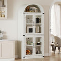 GarveeHome Arched Bookcase with Doors Modern 6-Tier Bookshelf with Storage Wooden Display Cabinet Farmhouse Storage Shelves for Living Room, Kitchen, Office (White)