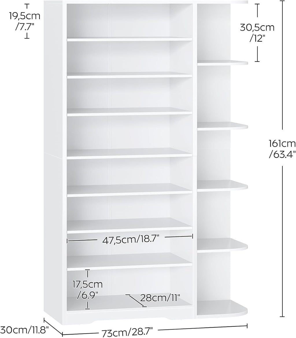 YATINEY Tall Shoe Rack, Multifunctional Shoe Cabinet with Open Storage, Entryway Shoe Organizer for Closet, 9-Tier Wooden Shoe Storage Closet with Adjustable Shelves, White SC22WT