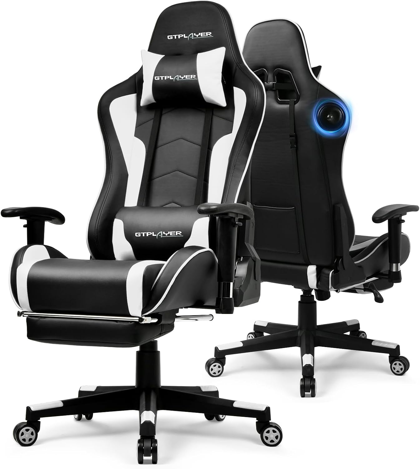 GTPLAYER Gaming Chair,Gamer Chair with Bluetooth and Adjustable Backrest,Seat Height Adjustable Computer Chairs with 3D Armrests,Video Game Chair with Footrest Speakers (White)