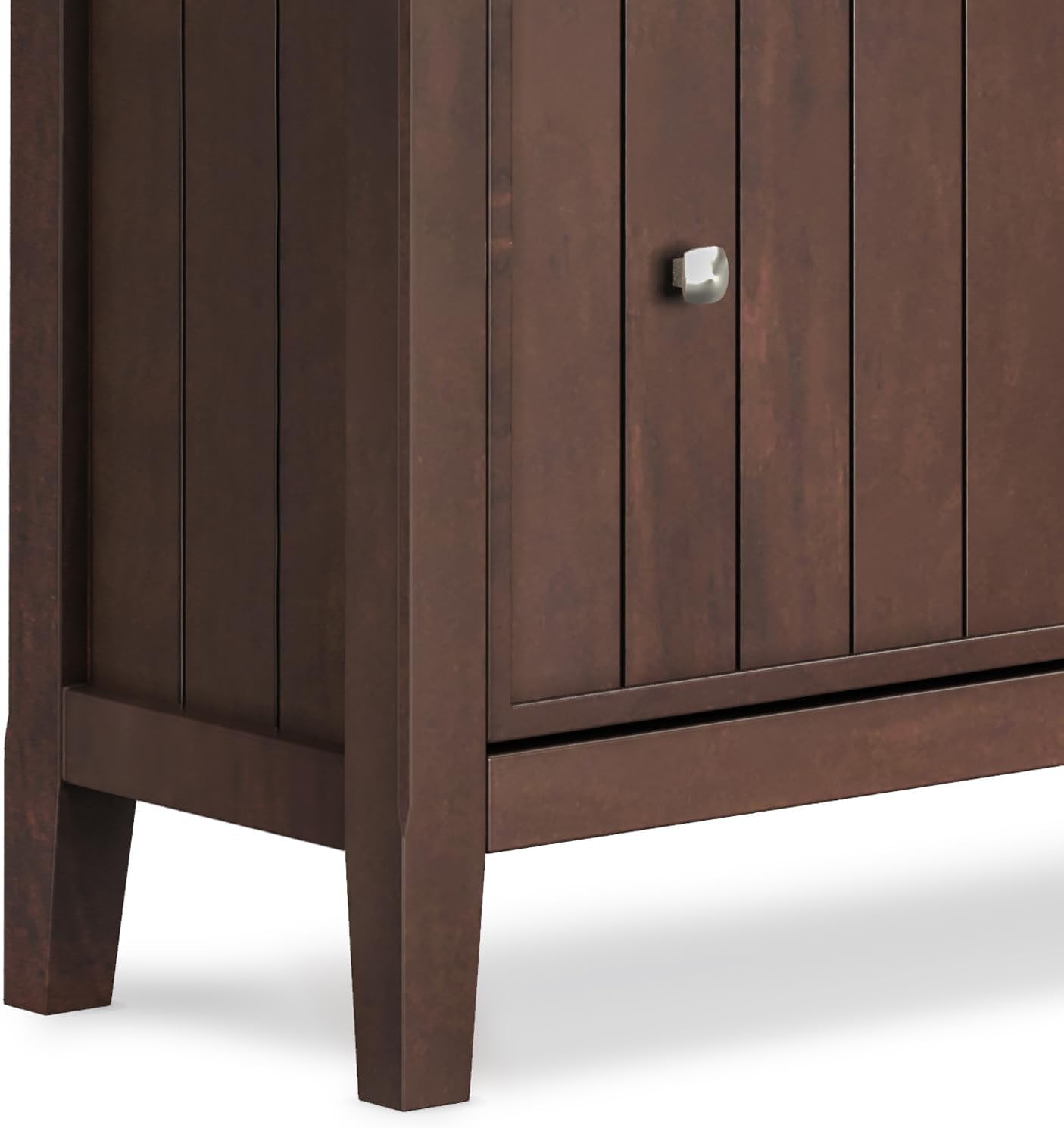 SIMPLIHOME Acadian Storage Cabinet - 32 inch Wide Solid Wood Entryway Shoe Storage Cabinet in Brunette Brown, Transitional Tilt-Out Shoe Organizer for Hallway with Drawer and Brushed Nickel Hardware