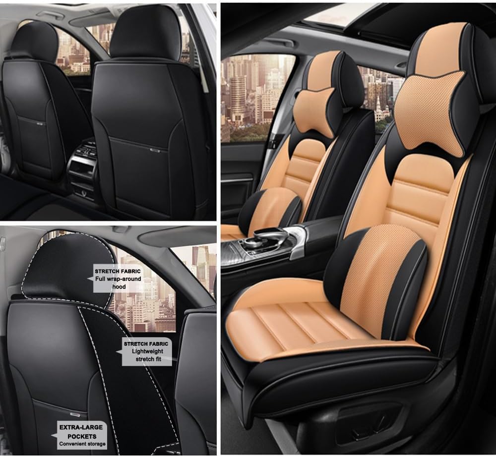 2 Seat Covers for Infiniti G35 2003-2010 Leather Car Seat Covers Waterproof Soft Car Seat Protectors Comfort Premium Automotive Seat Covers with Airbag（Luxury,Black+Orange）