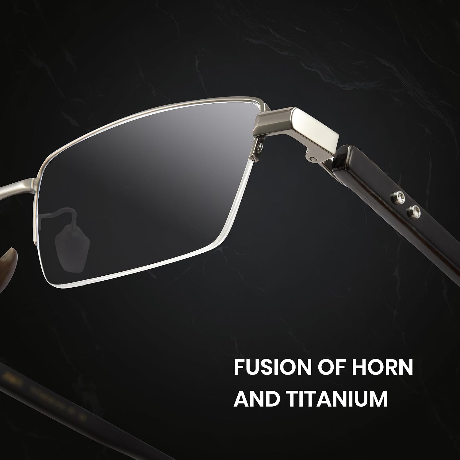 Cyxus 100% Really Buffalo Horn Glasses Pure Titanium for Men Rimless Square Glasses 8135 Space Silver