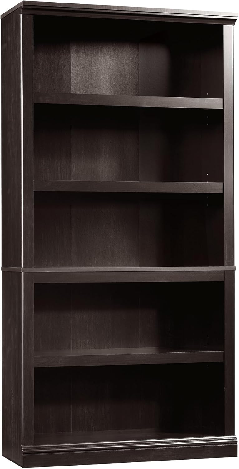 Sauder 5 Tier Book Shelf Wooden Bookcase Multipurpose Bookshelf for Home Office, Living Room, in Estate Black finish