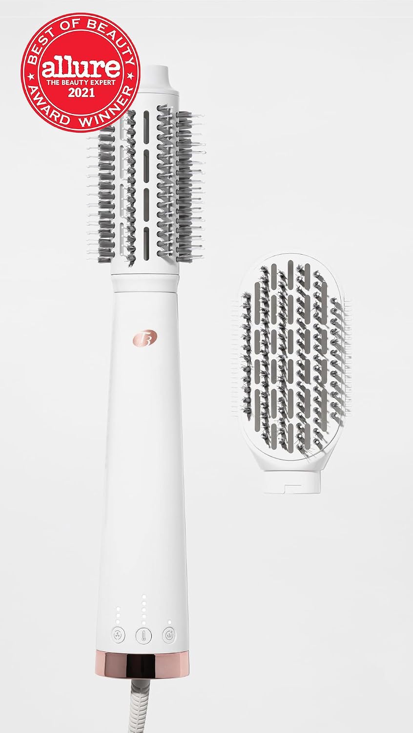 'T3 AireBrush Duo Interchangeable Hot Air Blow Dry Brush with Two Attachments � Includes 15 Heat and Speed Combinations, T3 IonFlow Technology, Volume Booster Switch, Lock-in Cool Shot'