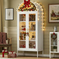 DWVO Arched Display Cabinet with Glass Doors, 71' Tall Storage Organizer Cabinet with Adjustable Shelves, Curio Cabinet with LED Lights, 5 Tier Bookcase for Collectibles Living Room Office, White