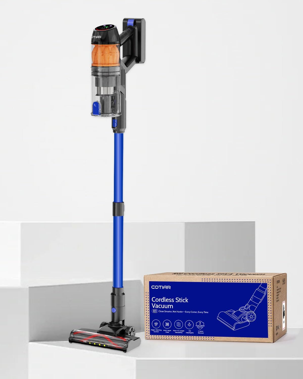 Cordless Vacuum Cleaner,500W 40KPa 60Mins Vacuum Cleaners for Home,Powerful Stick Vacuum With Green Light,Anti-tangle Wireless Vacumm, Rechargeable Vacuum for Pet Hair/Carpet/Hardwood Floor,Blue