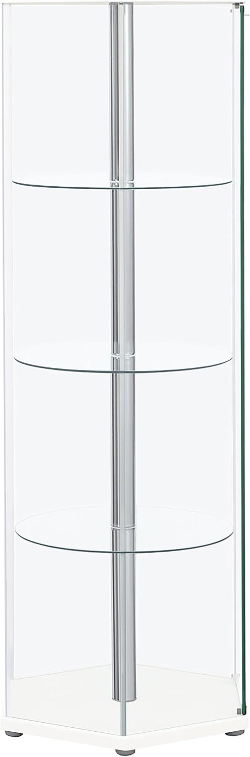 Coaster Home Furnishings - Zahavah - 4-Shelf Glass Curio Cabinet with Hexagonal Shape, Clear Door, Tempered Glass Shelves, and Push-to-Open Door - Living Room - White - 950001