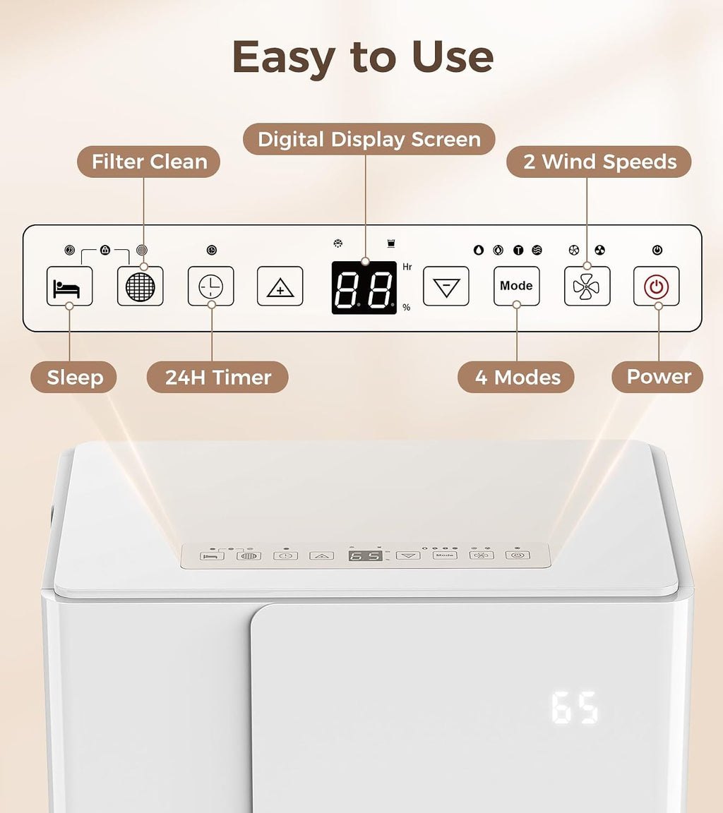 COWSAR 1500 Sq. Ft Dehumidifier, Dehumidifier with Wheels for Basement, Bedroom, Bathroom, Office - 22 Pints, 4 Modes, LED Display, 24H Timer, Whisper-Quiet, 1.2 Gallon Tank