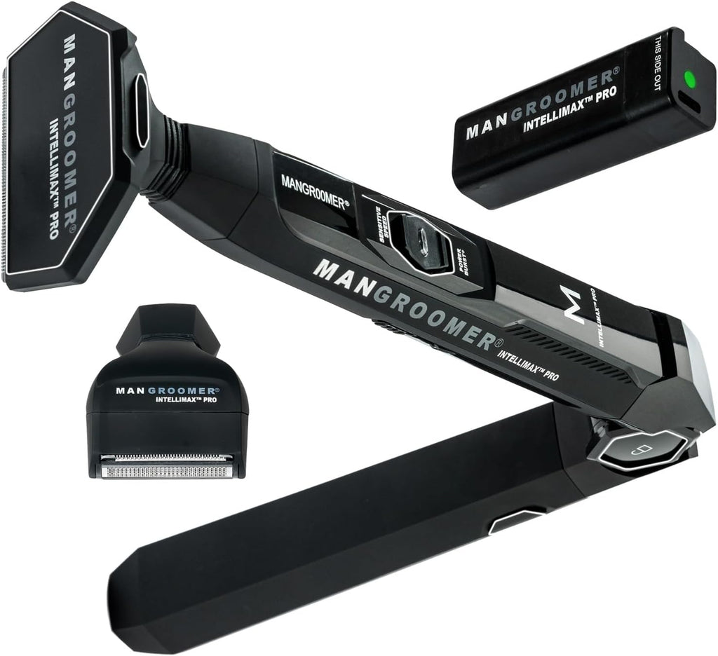 MANGROOMER - INTELLIMAX PRO - New Back Shaver with 2 Shock Absorber Flex Heads, Power Hinge, Extreme Reach Handle and Advanced 2.7' Extra-Wide Blade Design (Version 3.0)