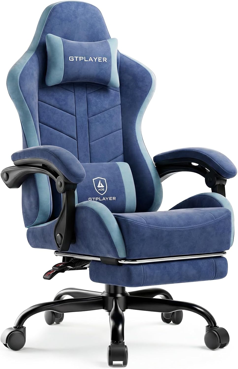 GTPLAYER Gaming Chair for Adults, Ergonomic Computer Gaming Chair with Footrest, Height Adjustable, 90-155° Recline & Removable Headrest Lumbar Support, Blue