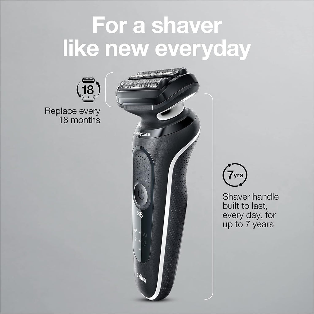 Braun Electric Razor for Men, Waterproof Foil Shaver, Series 5 5050cs, Wet & Dry Shave, with Beard Trimmer and Body Groomer, Rechargeable, Charging Stand Included, Blue
