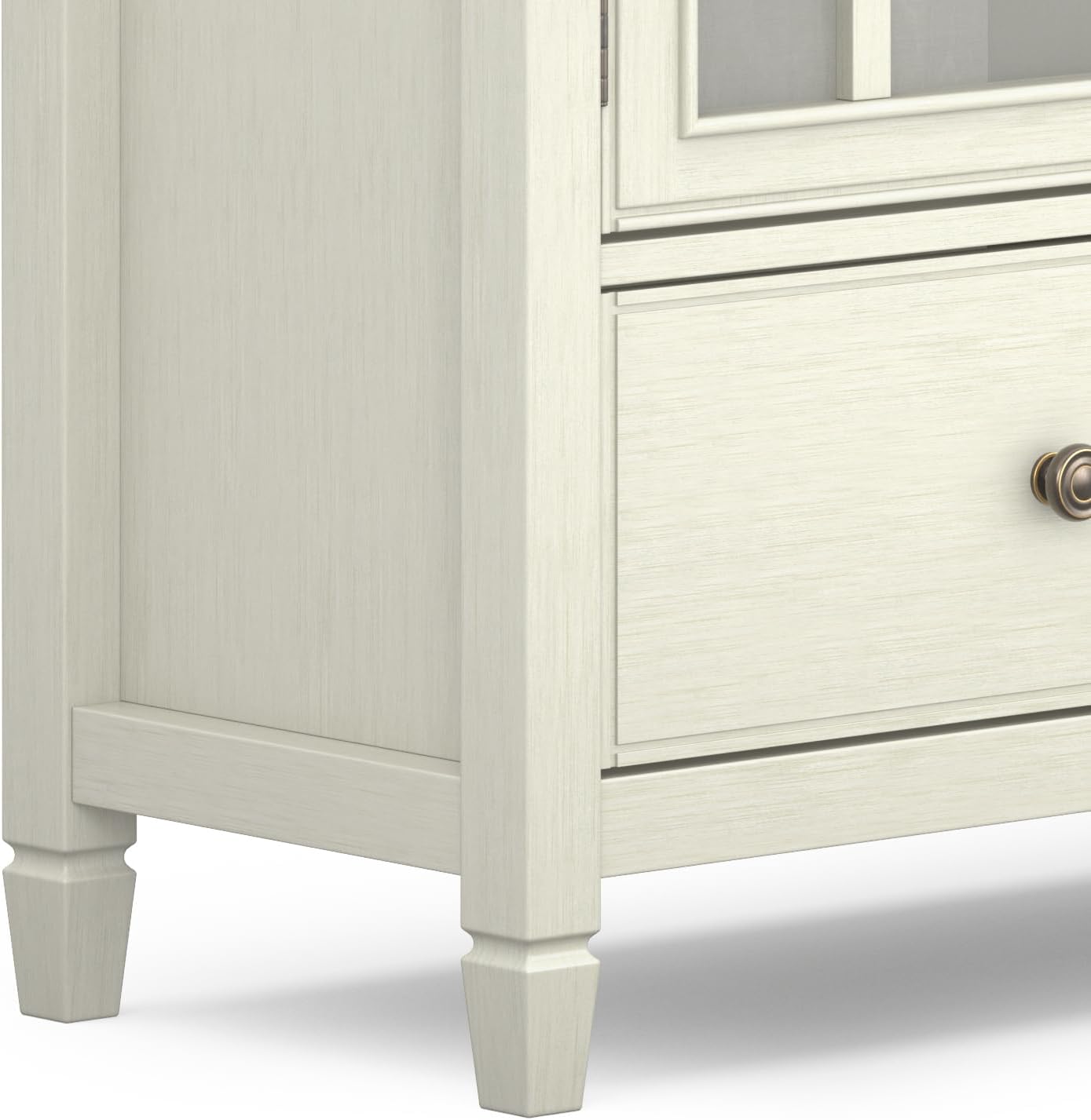 SIMPLIHOME Connaught Storage Cabinet - 46 inch Wide Solid Wood Tall Cabinet in Antique White, Traditional Console for Living Room or Dining Room with Glass Doors, Adjustable Shelves, and Drawers