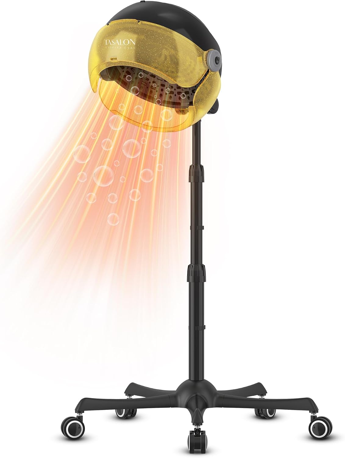 TASALON Gold Portable Hooded Hair Dryer for Home, Standing 1875w Ionic Hooded Dryer on Wheels with Hood, Professional Adjustable Height Sit Under Bonnet Dryer for Women and Beauty Salon