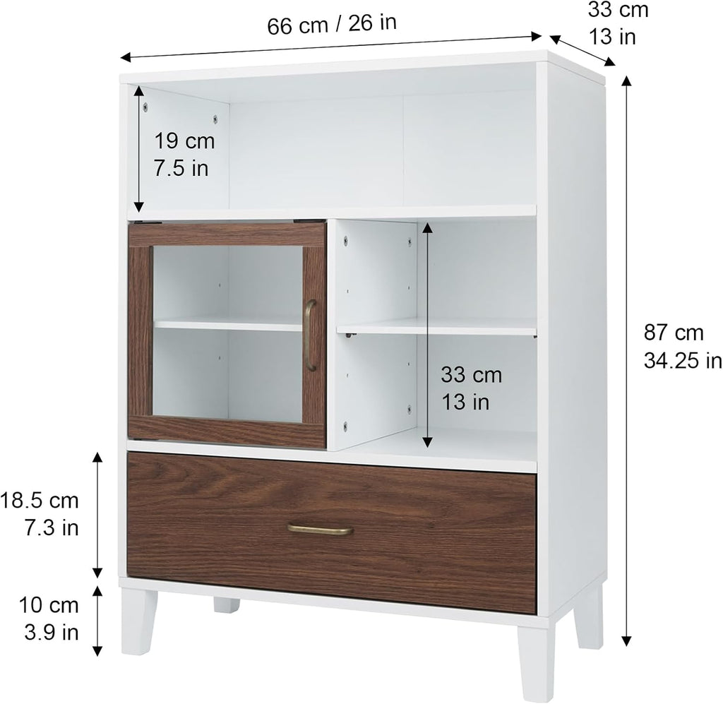 Teamson Home Tyler Modern Wooden Floor Storage Cabinet with Drawer for Bathrooms, Living Rooms, Hallways, Walnut/White