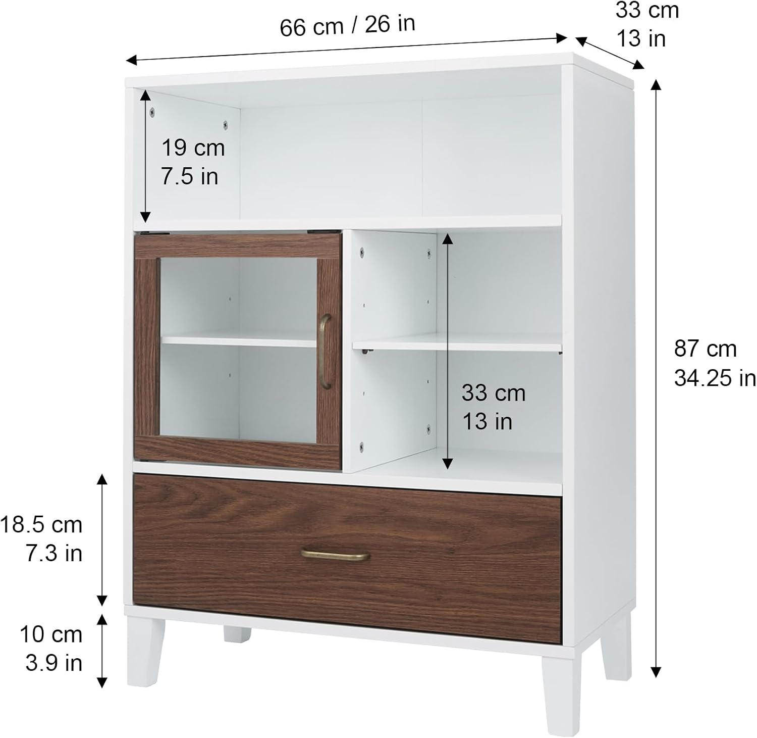Teamson Home Tyler Modern Wooden Floor Storage Cabinet with Drawer for Bathrooms, Living Rooms, Hallways, Walnut/White