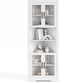 Giantex 67' Tall Corner Cabinet, Space-Saving Triangular Storage Cabinet w/ 4 Tempered Glass Doors, Adjustable Shelves, Freestanding Corner Shelf for Bathroom, Kitchen, Living Room (White)