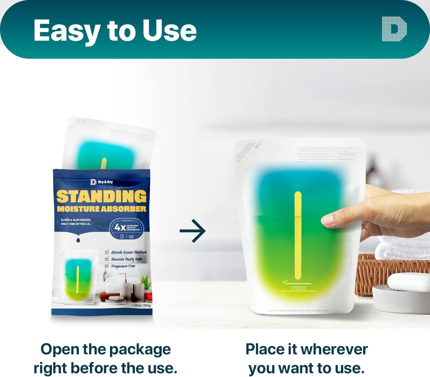 Dry & Dry [70 Packs Standing Moisture Absorbers to Control Excess Moisture for Basement, Closets, Bathrooms, Laundry Rooms - Moisture Absorbers Moisture Absorber
