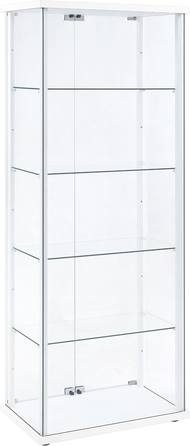 Coaster Home Furnishings - Delphinium - Glass - 4-Shelf Curio Cabinet with Wood Top and Base, Two Doors, and Chrome Hardware - Living Room - 64-Inch - White - 950170WHT