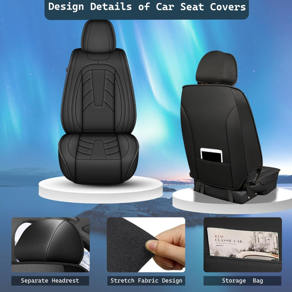 IKABEVEM 2PCS Front Leather Car Seat Covers Fit for Polestar Polestar 2 2022-2024 Waterproof and Anti Staining Auto Protector Car Seat Covers (Black)